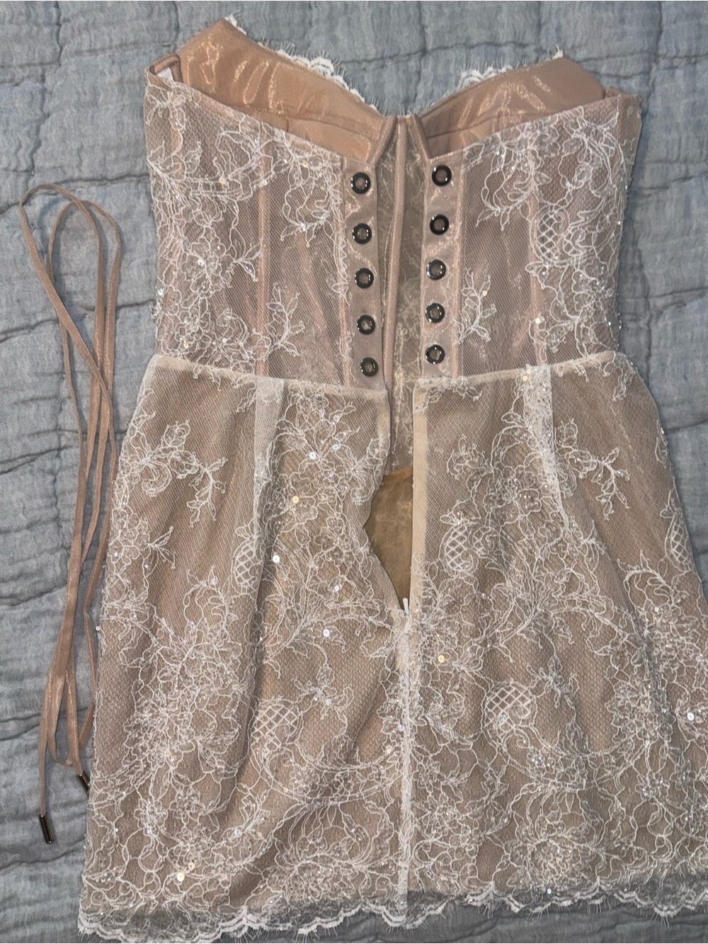 Lace Embellished Ivory Wedding Mini Dress - Picture 8 of 9